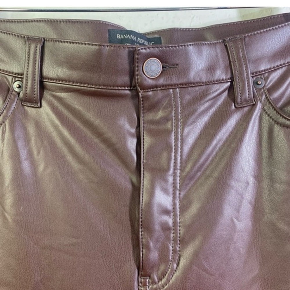 BANANA REPUBLIC Cropped Bootcut Faux Leather Chocolate Brown Elegant Urban Pants - Picture 4 of 15